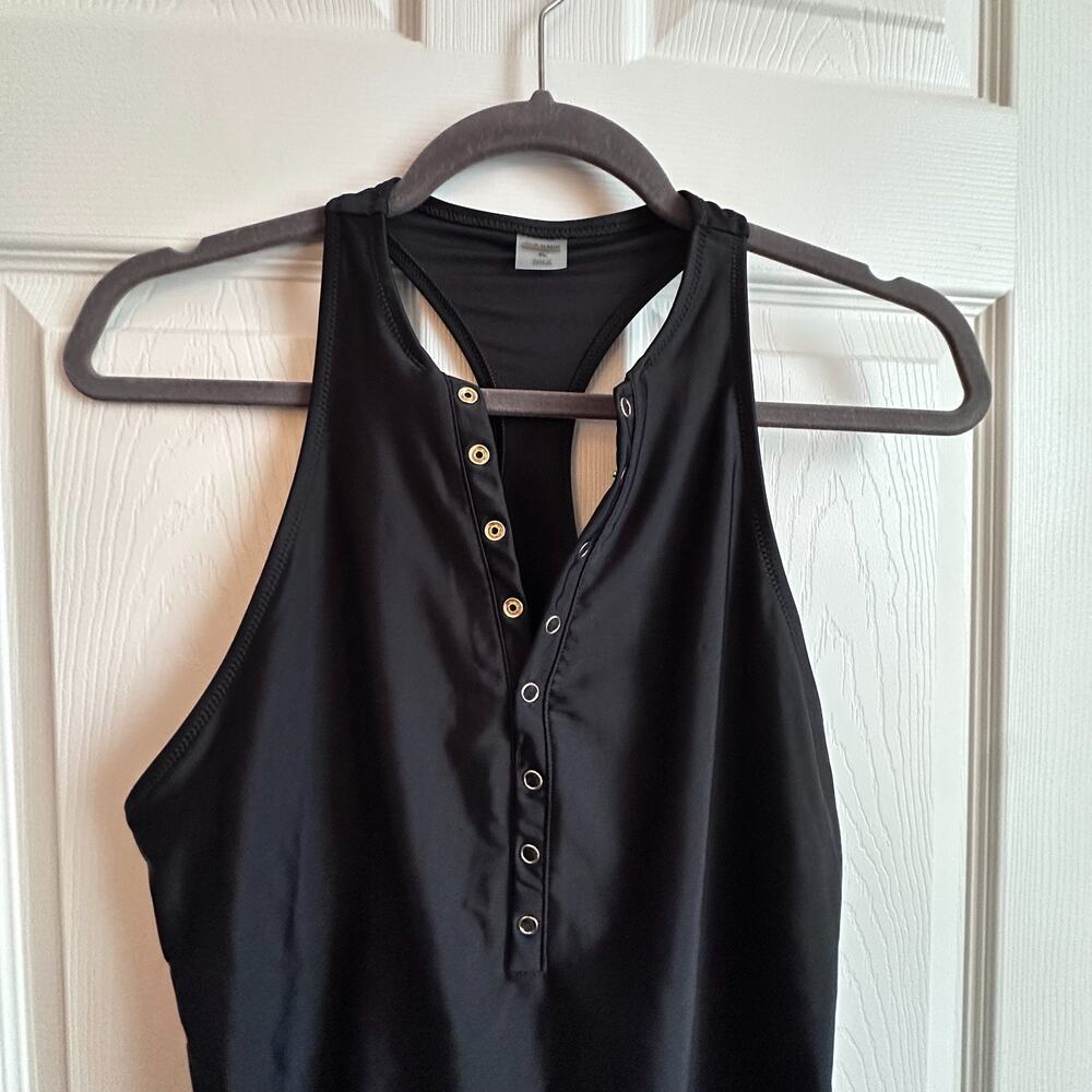 Old Navy Women's XL Black High Neck Racerback Snap Front One Piece Swimsuit NWT - Picture 3 of 6